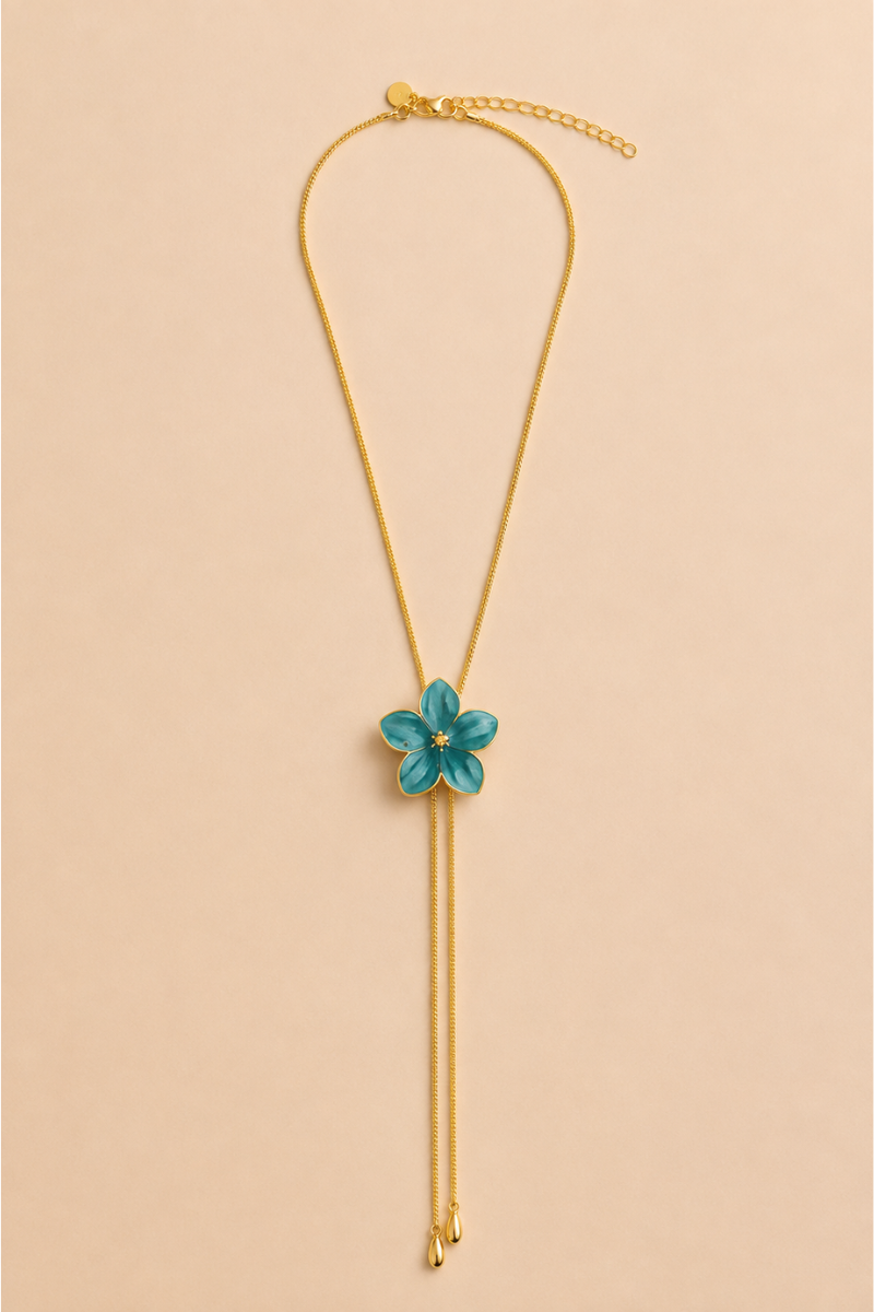 Le collier long - fleur & chaîne serpent