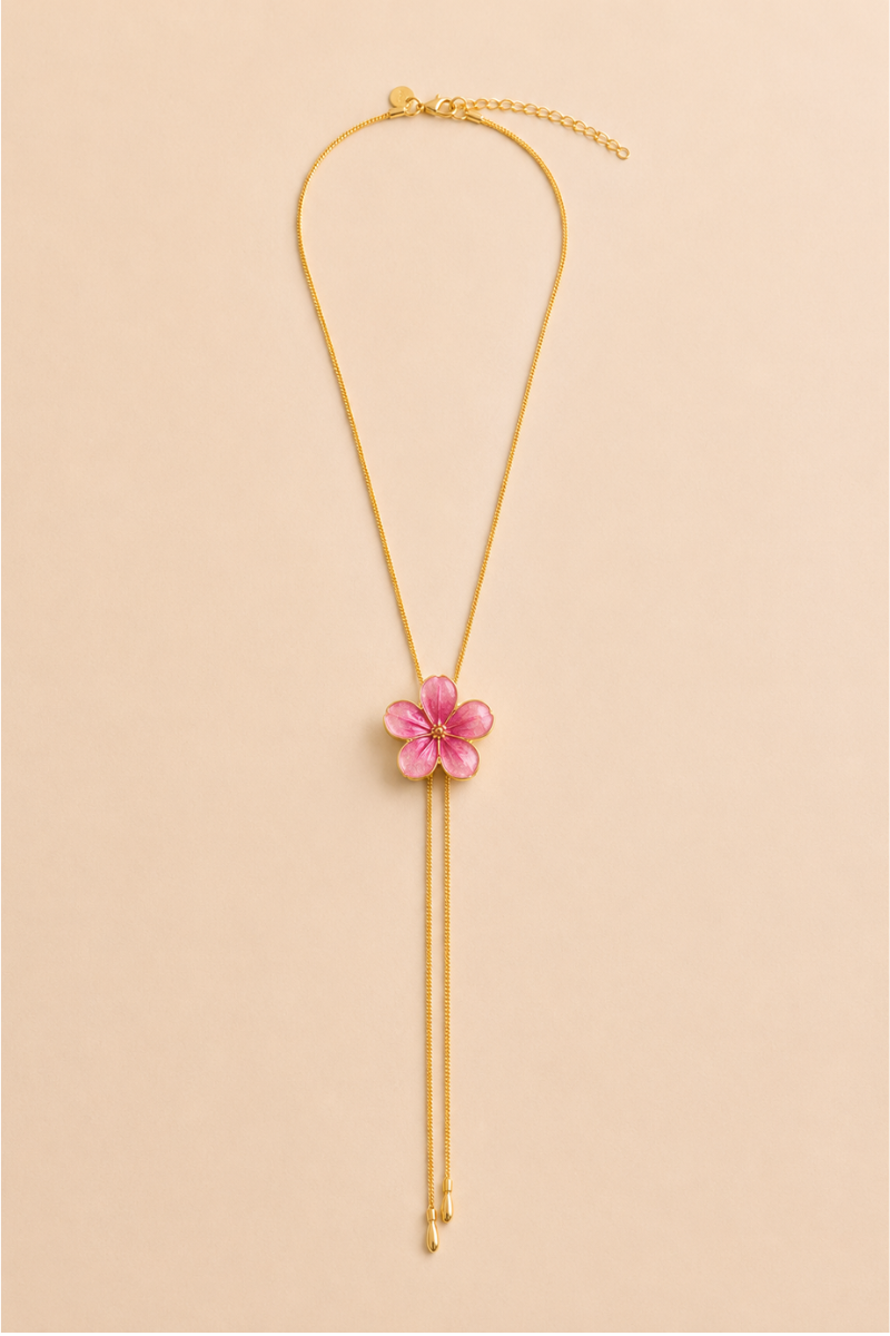 Le collier long - fleur & chaîne serpent