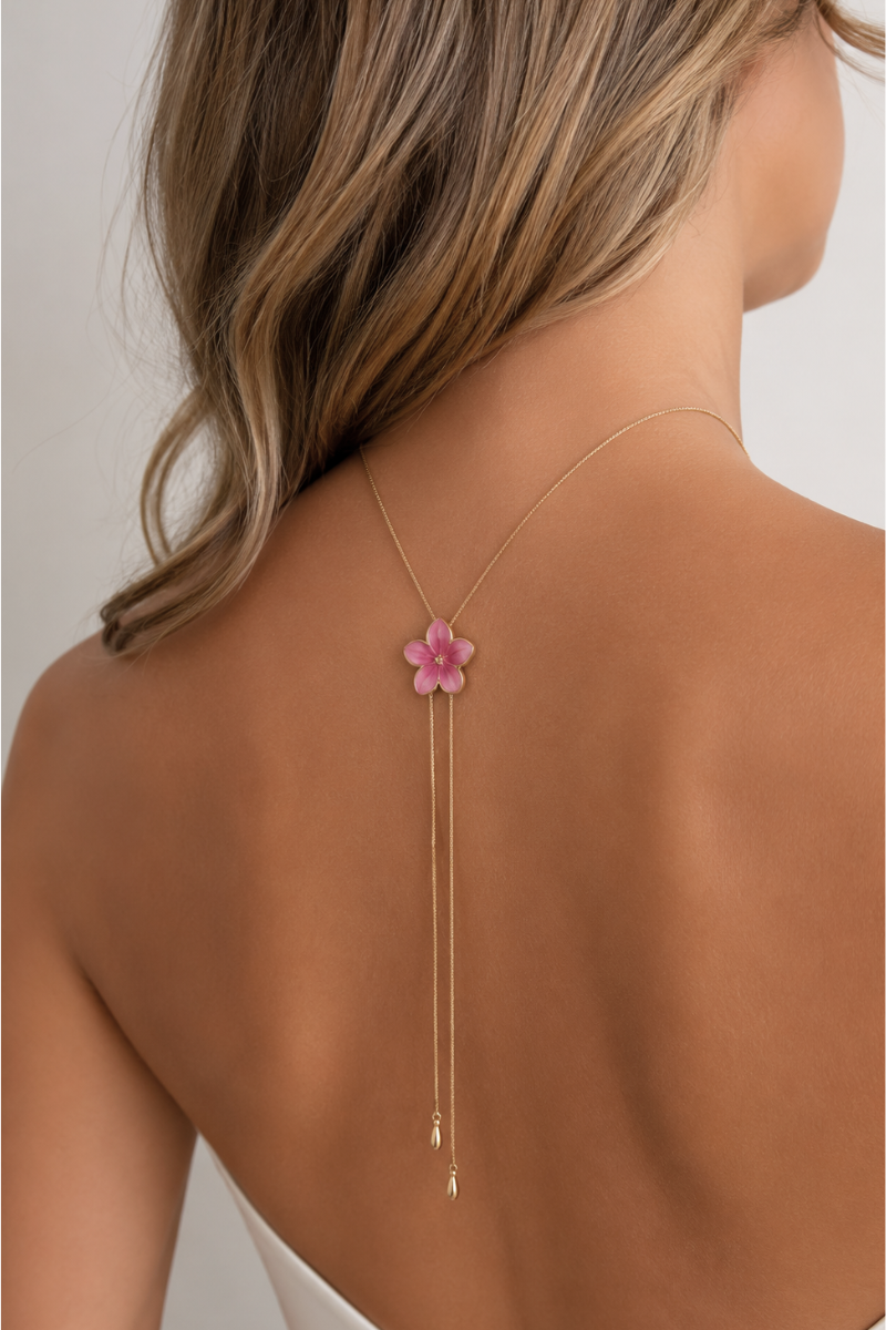 Le collier long - fleur & chaîne serpent